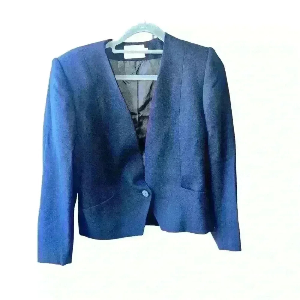 Mort Schrader Sz 4 Vtg black cropped wool jacket blazer & skirt Office Siren